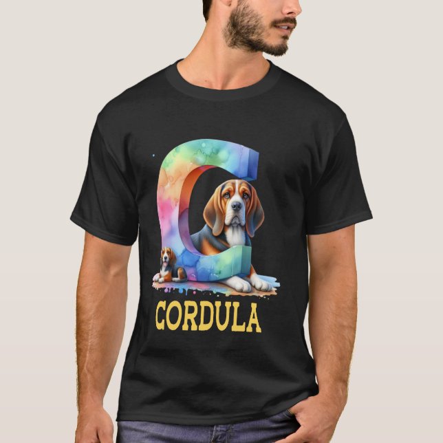 Cute Dogs Letter Cordula Name Rainbow Dog T-Shirt (Front)