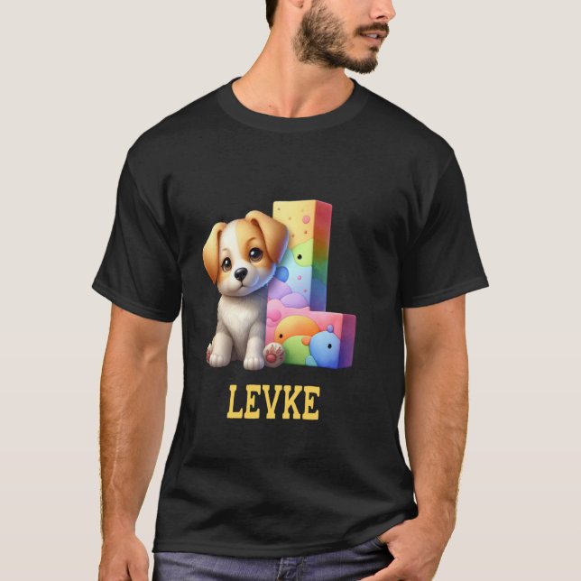 Cute Dogs Letter Levke Name Rainbow Dog T-Shirt (Front)