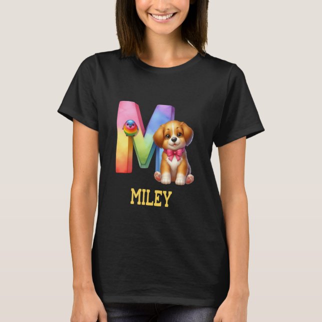 Cute Dogs Letter Miley Name Rainbow Dog T-Shirt (Front)
