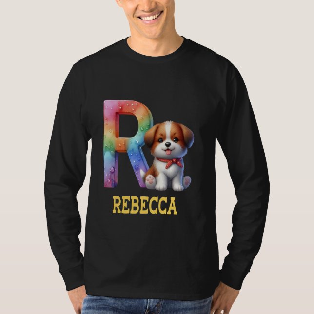 Cute Dogs Letter Rebecca Name Rainbow Dog T-Shirt (Front)