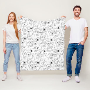 Cute Dogs Line Drawn Pattern Fleece Blanket