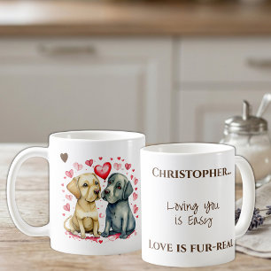 Cute dogs loving you personalized name brown coffee mug