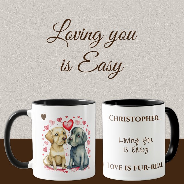 Cute dogs loving you personalized name brown mug (Creator Uploaded)