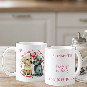 Cute dogs loving you personalized name pink coffee mug