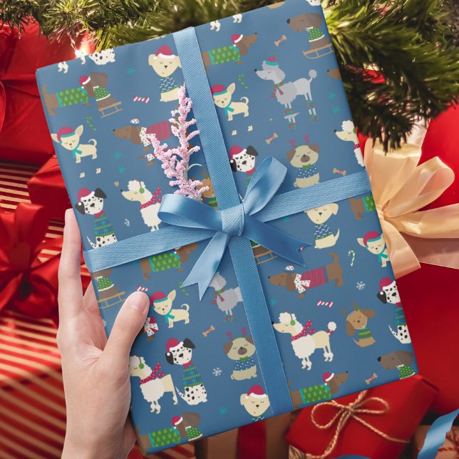 Cute Dogs Modern Christmas Pattern Holiday  Wrapping Paper (Creator Uploaded)