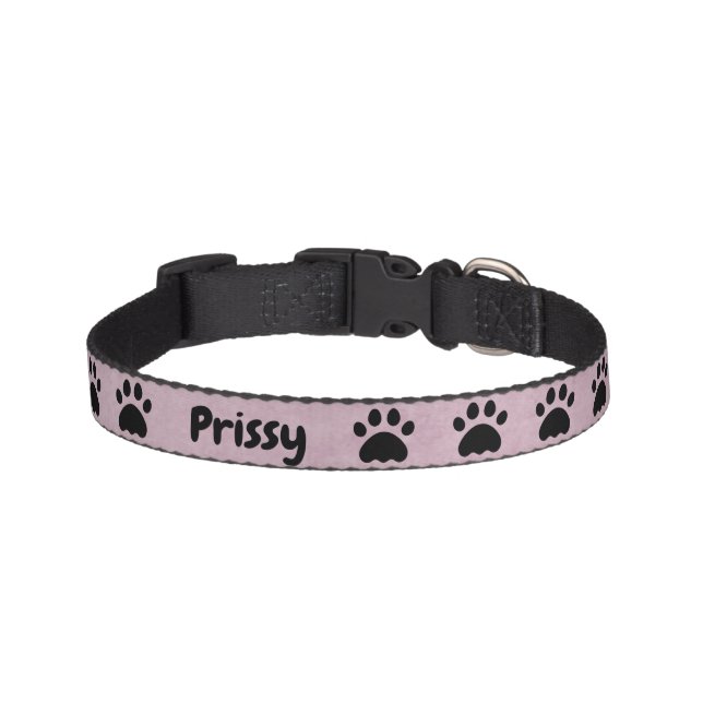 Cute Dog's Name and Paws | Pink Dog  Pet Collar (Front)