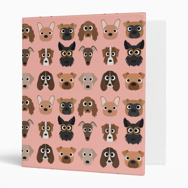 Cute Dogs on Pink 3 Ring Binder (Front/Inside)