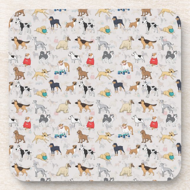 Cute Dogs Pattern Design White Beverage Coaster (Front)