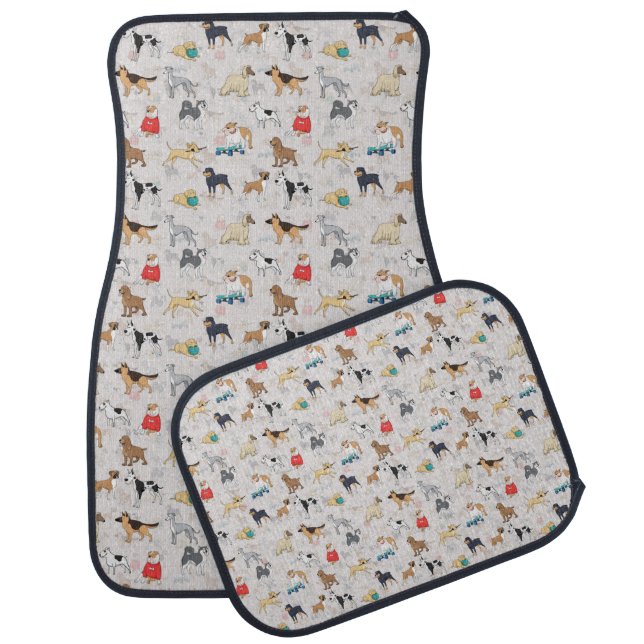 Cute Dogs Pattern Design White Car Floor Mat (Set)
