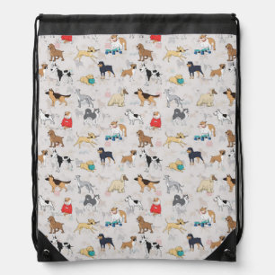 Cute Dogs Pattern Design White Drawstring Bag