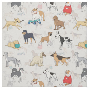 Cute Dogs Pattern Design White Fabric
