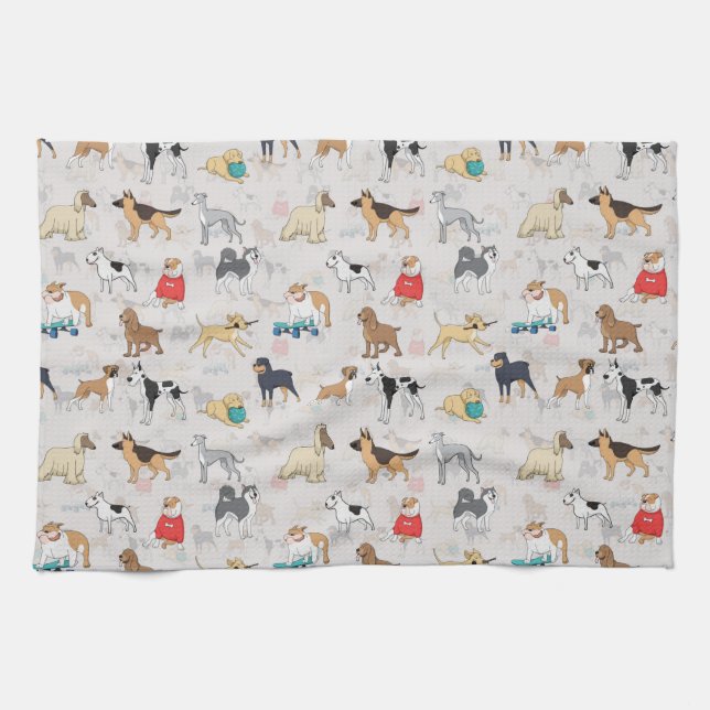 Cute Dogs Pattern Design White Kitchen Towel (Horizontal)