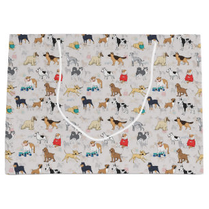 Cute Dogs Pattern Design White Large Gift Bag