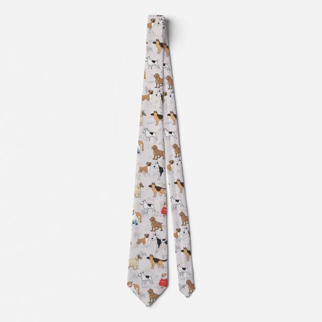 Cute Dogs Pattern Design White Neck Tie (Front)