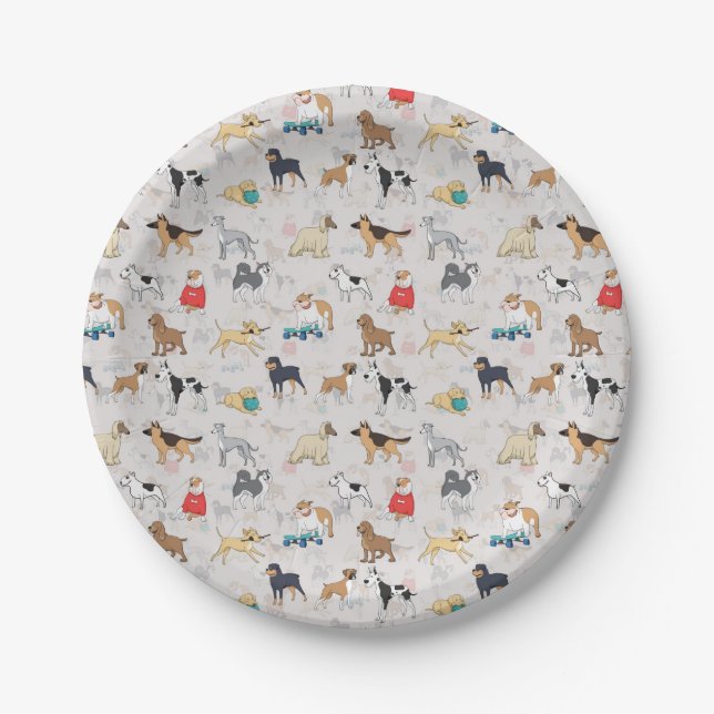 Cute Dogs Pattern Design White Paper Plates (Front)