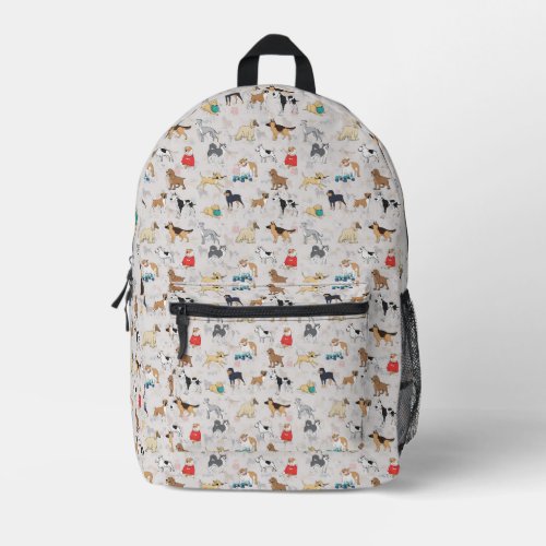 Cute Dogs Pattern Design White Printed Backpack