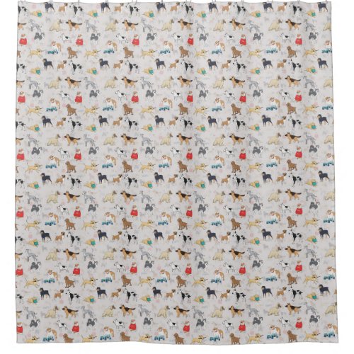 Cute Dogs Pattern Design White Shower Curtain