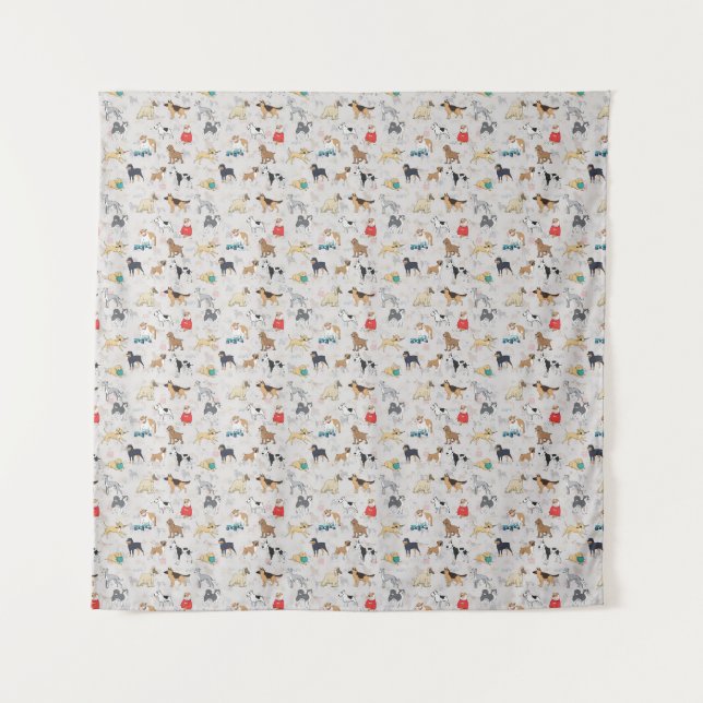 Cute Dogs Pattern Design White Tapestry (Front)
