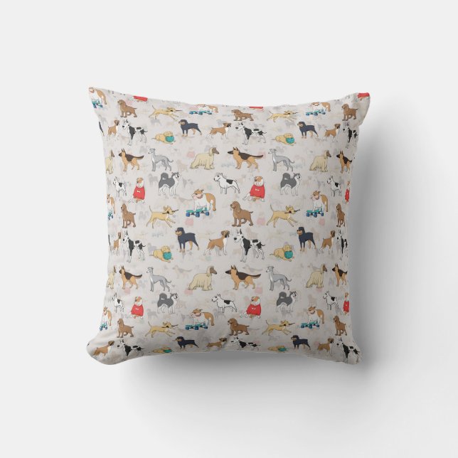 Cute Dogs Pattern Design White Throw Pillow (Front)