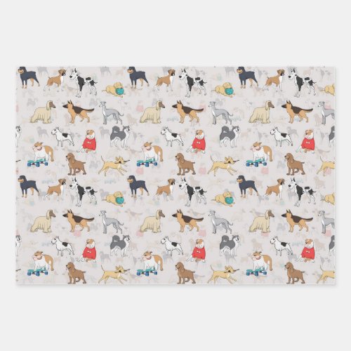 Cute Dogs Pattern Design White Wrapping Paper Sheets