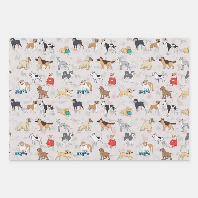 Cute Dogs Pattern Design White Wrapping Paper Sheets (Front)