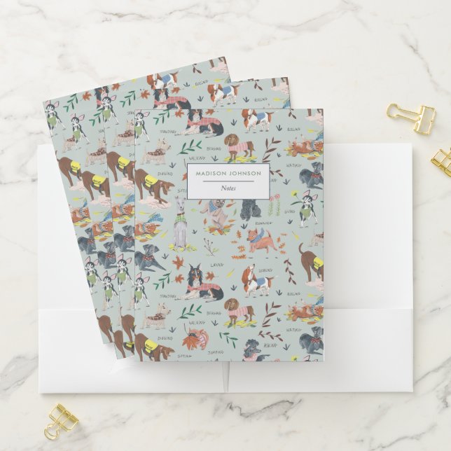 Cute dogs pattern monogram  notebook pocket folder (In Situ)