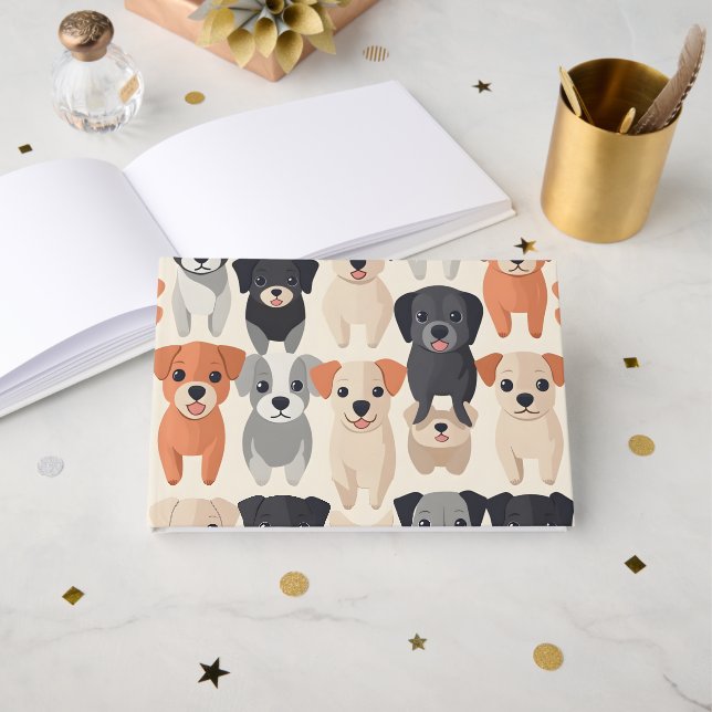 Cute Dogs Pattern Paper Foil Guest Book (Front Open)