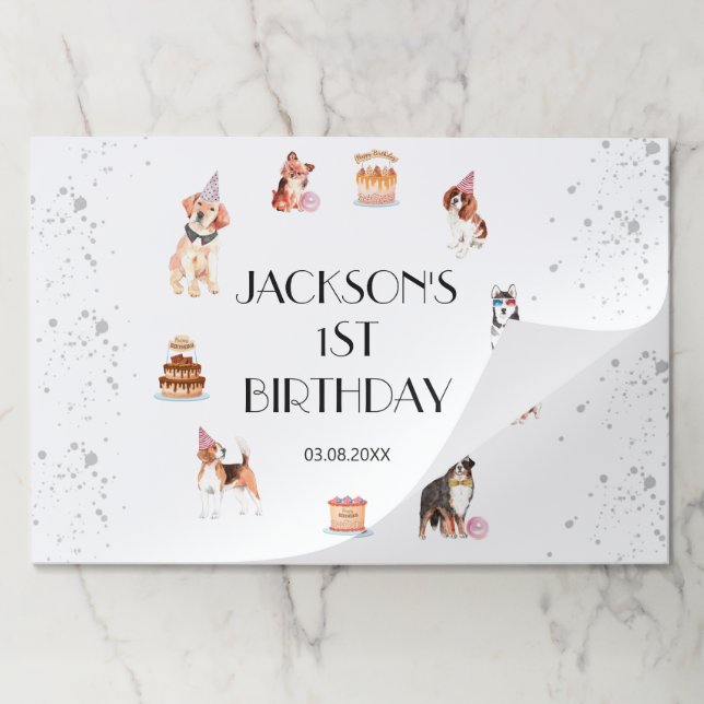 Cute Dogs Paw-Party Birthday Paper Placemat (Folded)