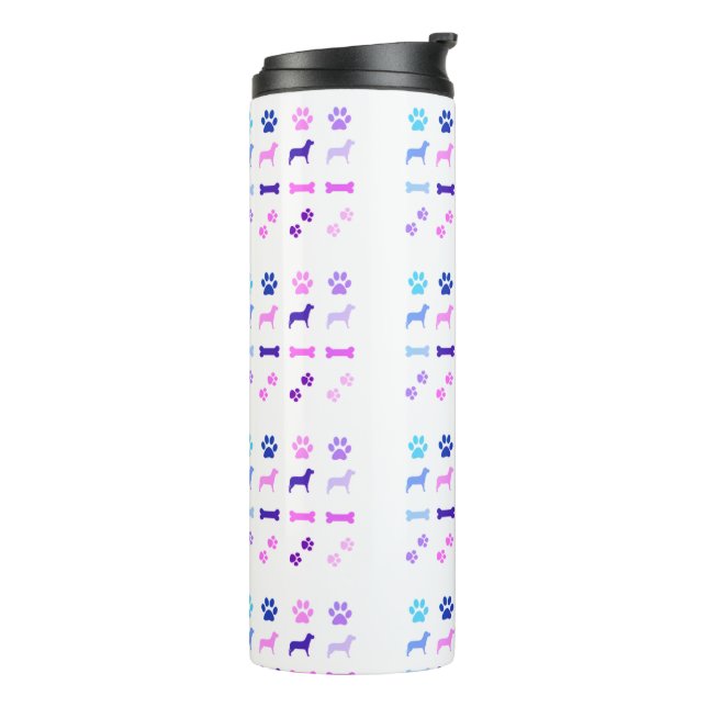 Cute Dogs, Paw Prints & Dog Bones Thermal Tumbler (Rotated Left)