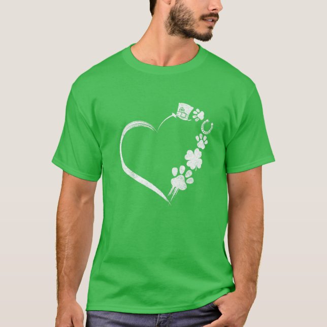 Cute Dogs Paw Shamrock Horseshoe Print Heart St Pa T-Shirt (Front)