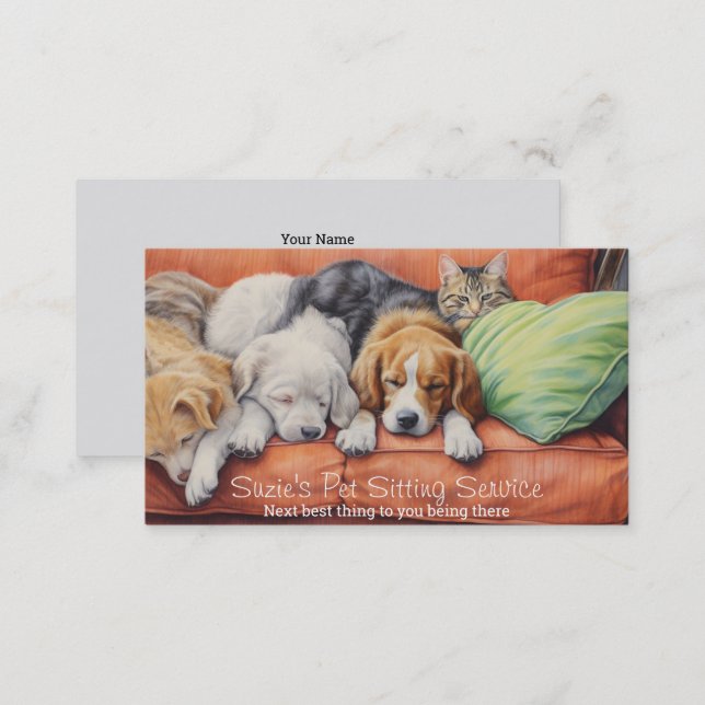 Cute Dogs Pet Sitting Service Business Card (Front/Back)