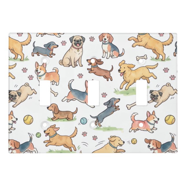 Cute Dogs Playing Everywhere Light Switch Cover (Front)