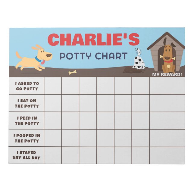 Cute Dogs Potty Chart Personalized Name & Tasks Notepad (Front)