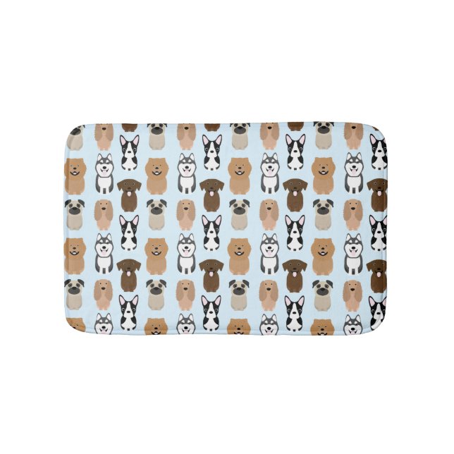 Cute Dogs, Pug, Boston, Lab, Chow, Husky, Spaniel Bath Mat (Front)