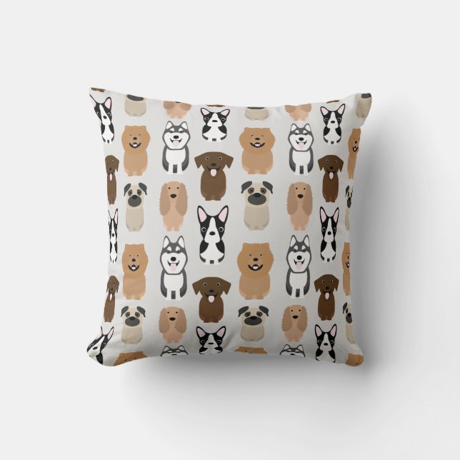 Cute Dogs, Pug, Boston, Lab, Chow, Husky, Spaniel  Throw Pillow (Front)