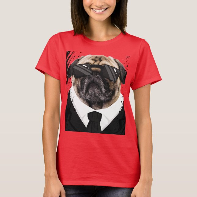 Cute Dogs Pugs in Black T-Shirt (Front)