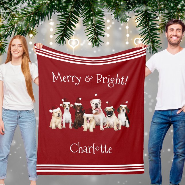 Cute Dogs Red Christmas Blanket With Name (Cute Dogs Red Christmas Blanket With Name)