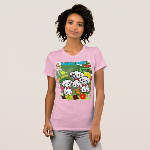 Cute Dogs Sitting In Flower Filled Park Adventure T_Shirt