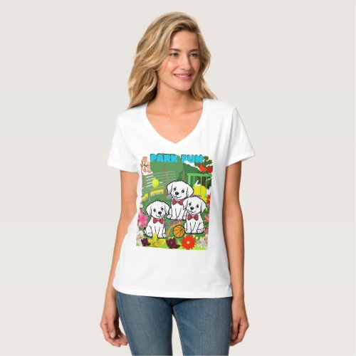 Cute Dogs Sitting In Flower Filled Park Adventure T_Shirt