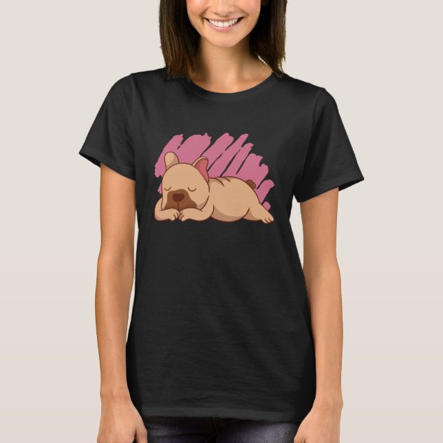 Cute Dogs Sleeping French Bulldog T-Shirt (Front)