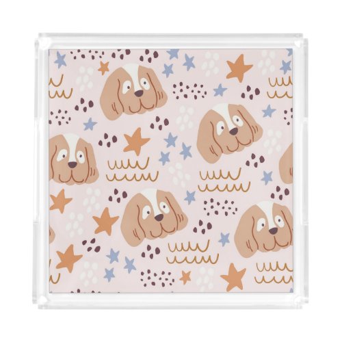 Cute dogs stars lines vintage seamless acrylic tray