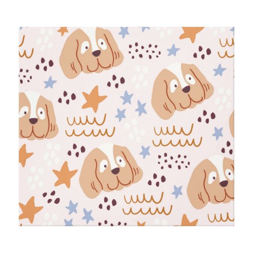 Cute dogs stars lines vintage seamless canvas print