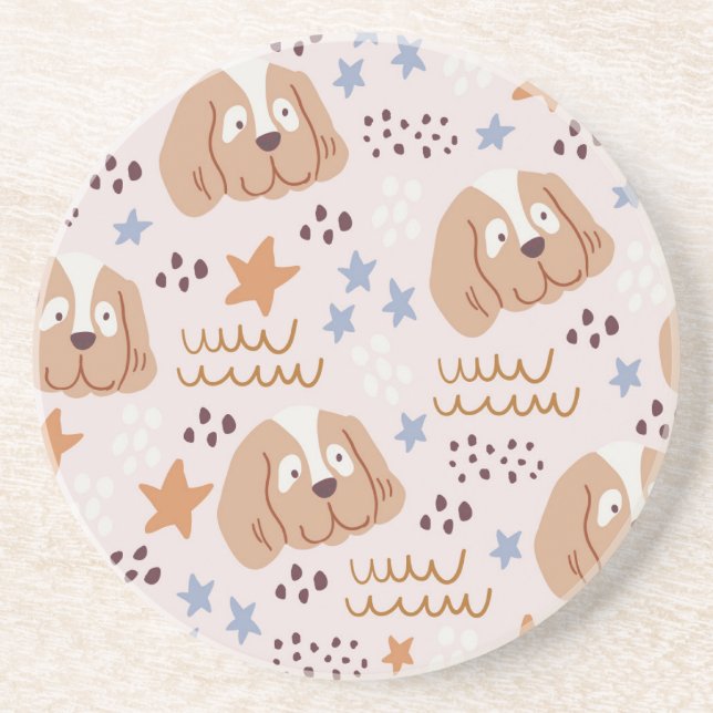 Cute dogs, stars, lines: vintage seamless coaster (Front)
