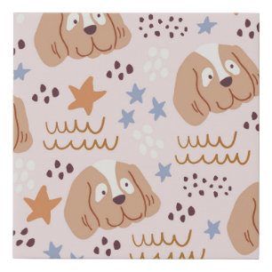 Cute dogs, stars, lines: vintage seamless faux canvas print