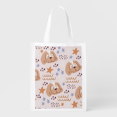 Cute dogs stars lines vintage seamless grocery bag