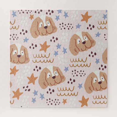 Cute dogs stars lines vintage seamless jigsaw puzzle