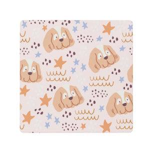 Cute dogs, stars, lines: vintage seamless metal print