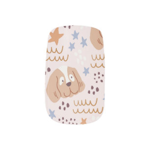 Cute dogs, stars, lines: vintage seamless minx nail art