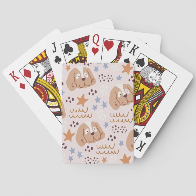 Cute dogs, stars, lines: vintage seamless poker cards (Back)