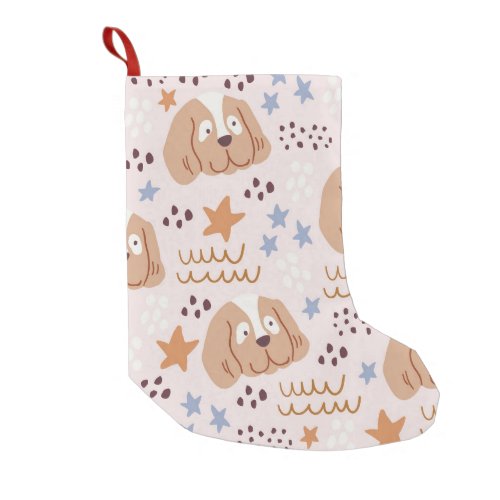 Cute dogs stars lines vintage seamless small christmas stocking